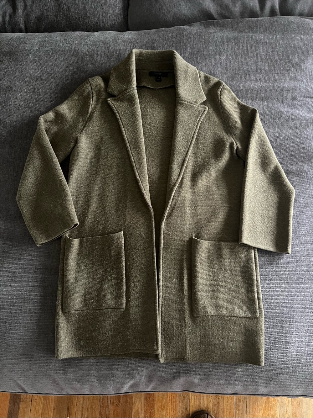 J. Crew 100% Merino Wool Olive Green Open-Front Knit Blazer
